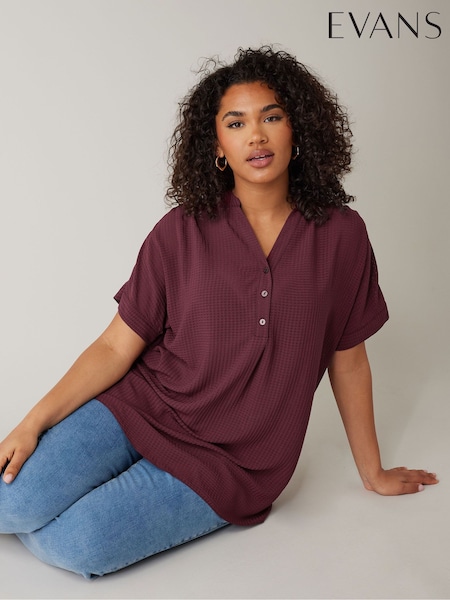 Evans Half Placket Short Sleeve Blouse (F75434) | ₪181