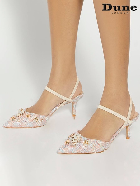 Dune London Pink Diana Flower Boucle Open Court Heels (F75473) | €142
