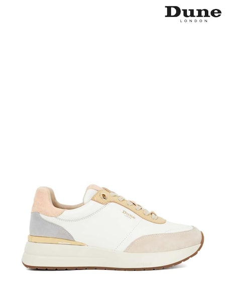 Dune London Natural Emotion Gold Clip Lace-Up Runner Trainers (F75482) | €142