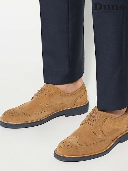Dune London Brown Baileys Lace-Up Suede Gibson Shoes (F75490) | €168