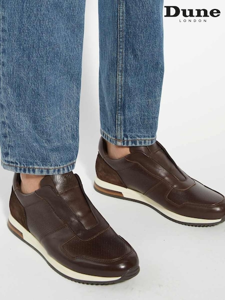 Dune London Brown Trilogy Laceles Laceless Slip On Runner Trainers (F75491) | AZN 273