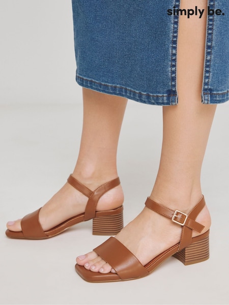 Simply Be Brown Classic Low Block Heel Barely There Sandals Extra In Wide Fit (F75647) | AED210