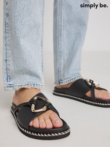 Simply Be Black Extra Wide Fit Whipstitch Two Strap Footbed Sandals (F75656) | €50