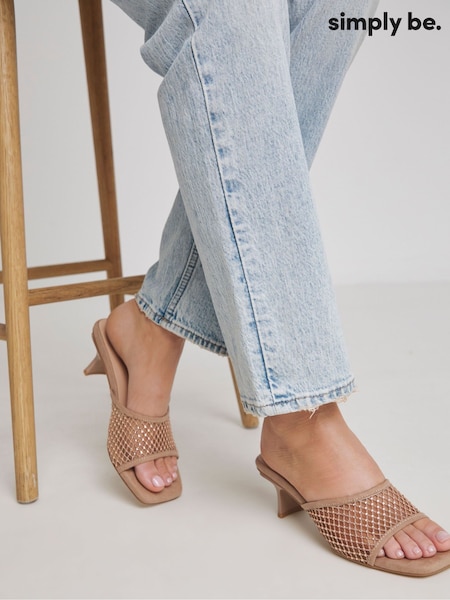 Simply Be Gold Diamante Mesh Kitten Heel Mules In Wide Fit Extra (F75658) | ₪171