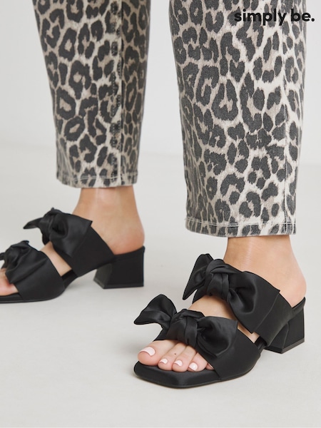 Simply Be Black Double Bow Low Heel Mules In Extra Wide Fit (F75660) | €48