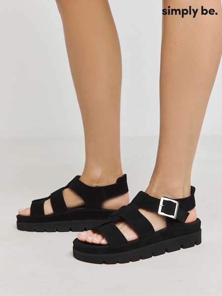 Simply Be Black Extra Wide Fit Wide Fit Fisherman's Suede Flatform Sandals (F75672) | $87