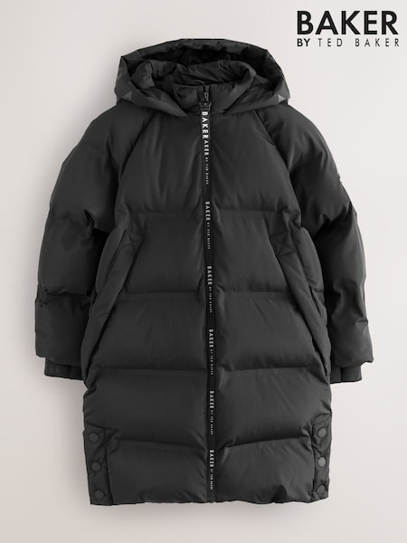 Baker by Ted Baker Shower Resistant Heat Seal Longline Padded Black Coat (F75675) | €105 - €111