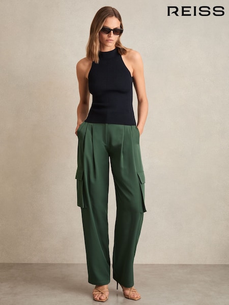 Reiss Green Orla Wide-Leg Pleated Cargo Trousers (F75742) | €220