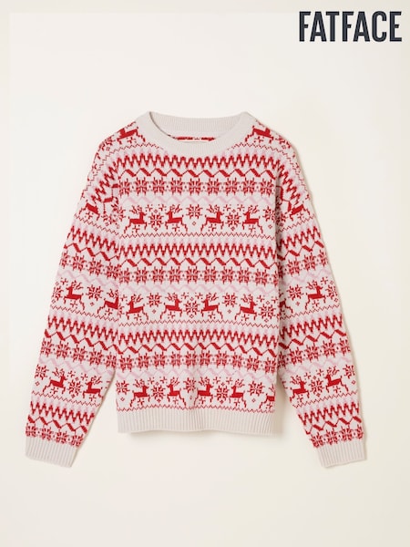 FatFace Renee Red Reindeer Knitted Crew Jumper (F75795) | AED326