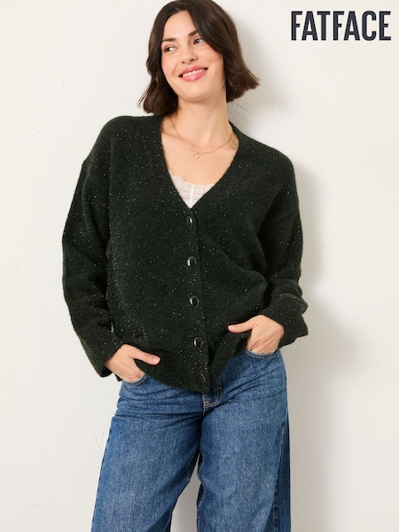 FatFace Blanche Green Sparkle Oversized Knitted Cardigan (F75815) | €86