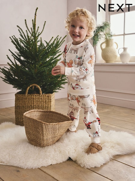 Cream Single Cosy Fleece Xmas Pyjamas (9mths-10yrs) (F75821) | AED71 - AED86