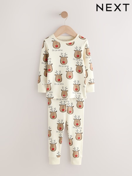 Ecru White Christmas Reindeer - Snuggle Fit Single Pyjamas (9mths-10yrs) (F75825) | 15 € - 19 €