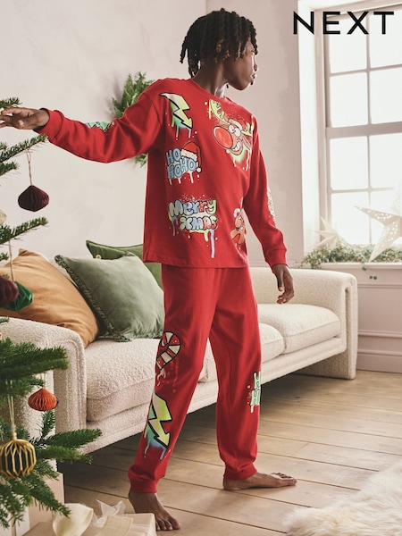 Black/Red/Yellow Graffiti Single Christmas Pyjamas (3-16yrs) (F75835) | €20 - €28