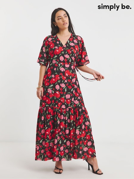 Simply Be Black Wrap Midi Dress (F75843) | €99