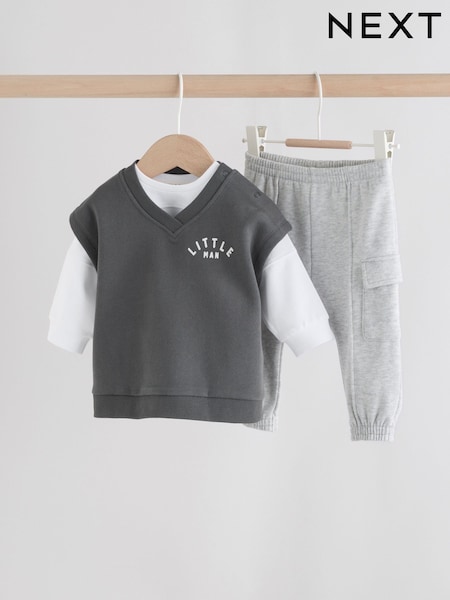 Grey Little Man Baby Gilet Top and Leggings Set (0mths-2yrs) (F75870) | 99 QAR - 109 QAR