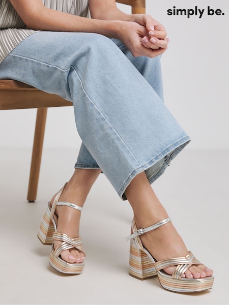 Simply Be Gold Extra Wide Fit Wide Fit Multi Strap Platform Heels (F75909) | 238 QAR