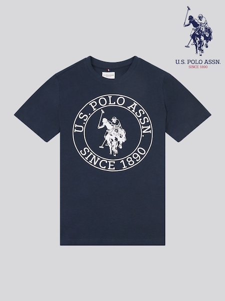 U.S. Polo Assn. Sky Blue Boys 100% Cotton Circle Print T-Shirt (F75910) | R$ 195 - R$ 235