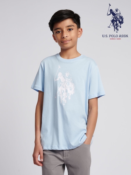 Albastru - Tricou U.S. Polo Assn pentru băieți cu imprimeu grafic Double Horsemen, 100% bumbac (F75913) | 149 LEI - 179 LEI