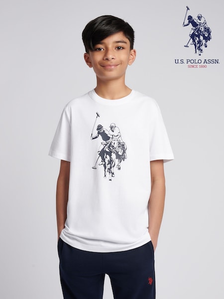 Alb - Tricou U.S. Polo Assn pentru băieți cu imprimeu grafic Double Horsemen, 100% bumbac (F75919) | 149 LEI - 179 LEI