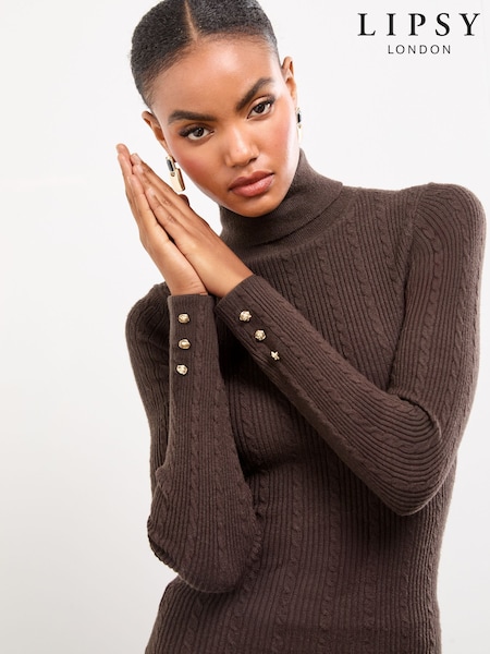 بني - Lipsy Knitted Roll Neck Jumper (F75934) | ‏175 د.إ.‏