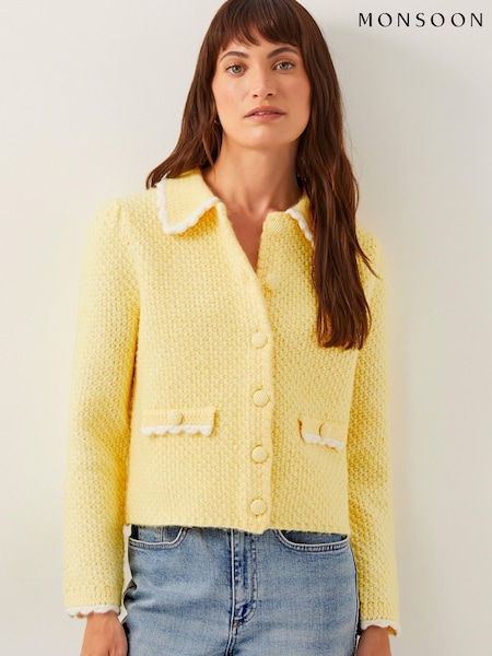 Monsoon Yellow Nina Scalloped Collar Cardigan (F75945) | ₪327