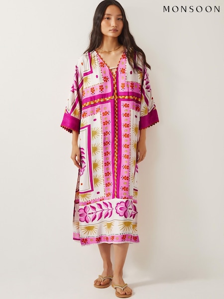 Monsoon Tina Summer Floral Print Maxi Kaftan Dress (F75947) | €126