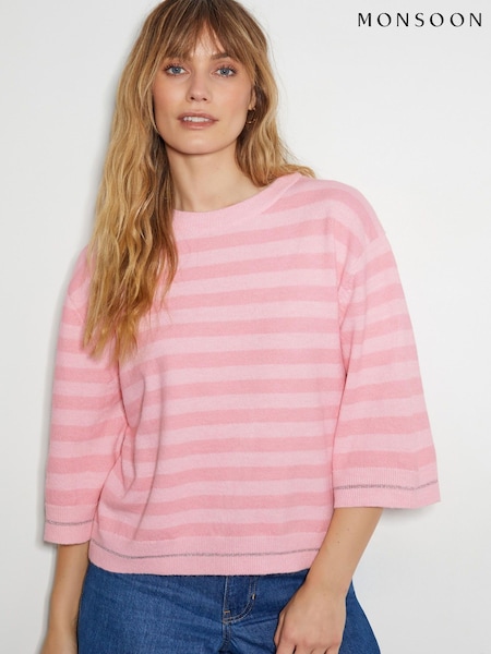 Monsoon Pink Sammi Stripe Crop Sleeve Jumper (F75953) | 3,545 UAH