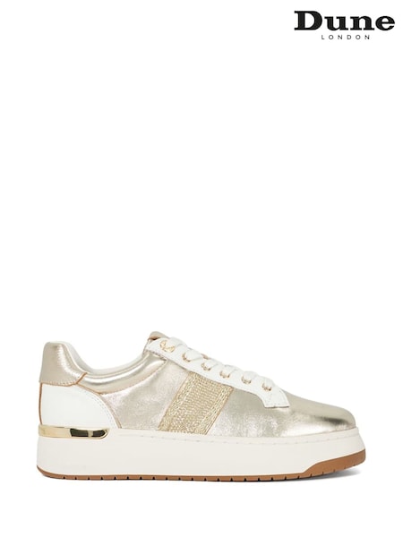 Dune London Gold Emeelia Gold Clip Lace Up Sport Trainers (F75970) | €131