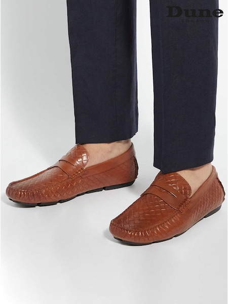 Dune London Brown Bradlay Woven Saddle Driver Loafers (F75975) | kr1 414