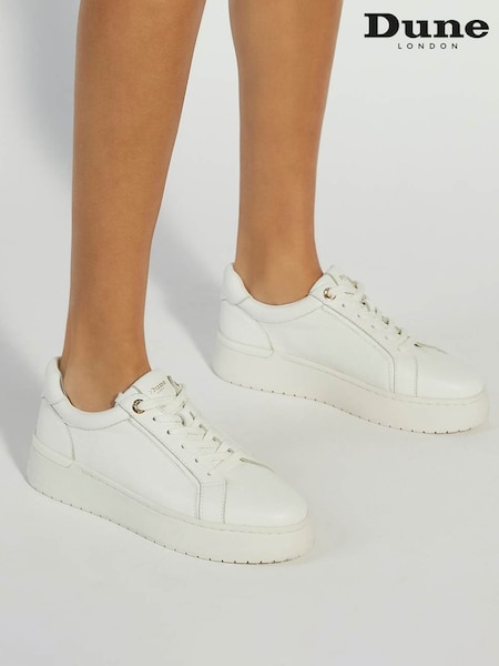 Dune London White Emeelia Gold Clip Lace Up Sport Trainers (F75984) | €142