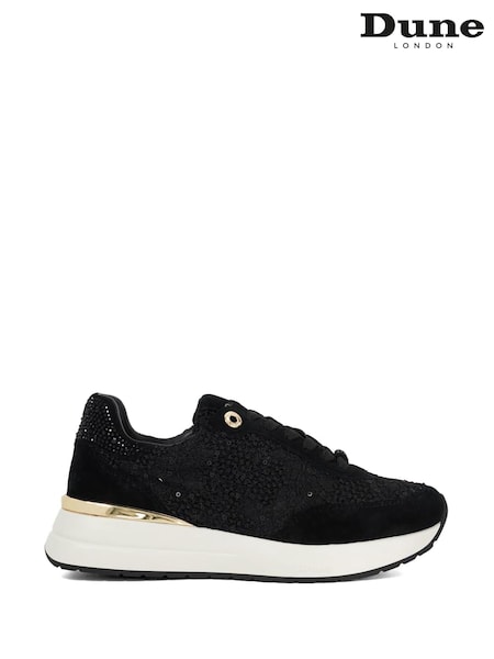 Dune London Black Emotion Gold Clip Lace Up Runner Trainers (F75987) | €142