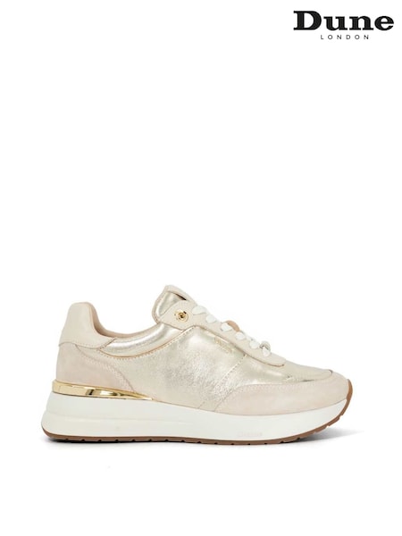 Dune London Gold Emotion Gold Clip Lace Up Runner Trainers (F75993) | €142