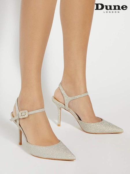 Dune London Glitter Gold Wide Fit Channel Y Back Open Court Heels (F75998) | R$ 880