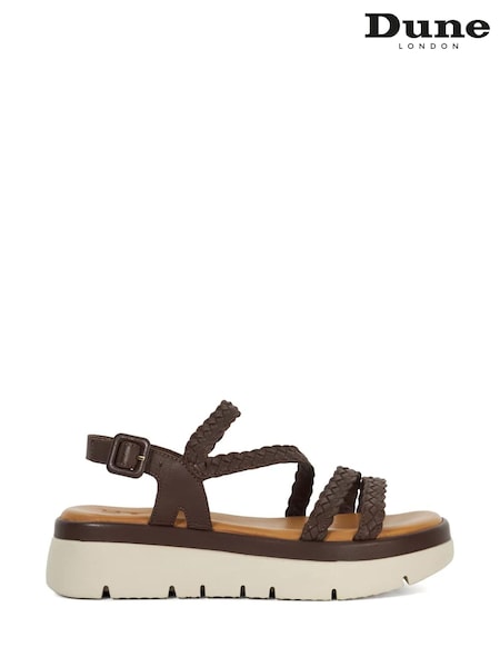 Dune London Brown Lexture Soft Woven Strap Platform Sandals (F76002) | AZN 248