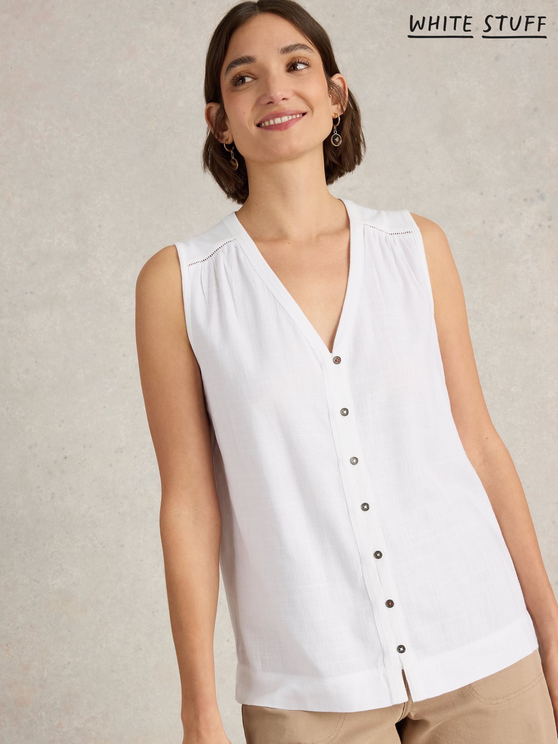 womens white cotton sleeveless blouse