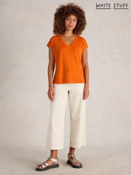 White Stuff Orange Iris 100% Linen T-Shirt (F76027) | €50