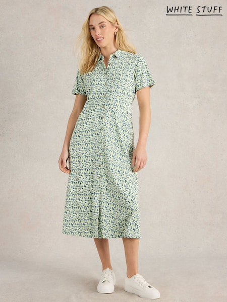 White Stuff Dark Green Rua Jersey Shirt Dress (F76038) | €83