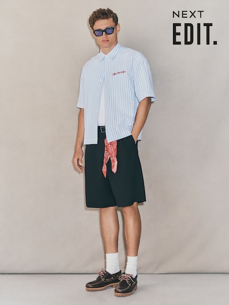 أزرق - EDIT Boxy Seersucker Stripe Shirt (F76240) | ‏153 د.إ.‏