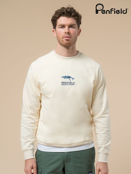 Penfield Cream Mens Embroidered Whale Sweatshirt (F76250) | €106