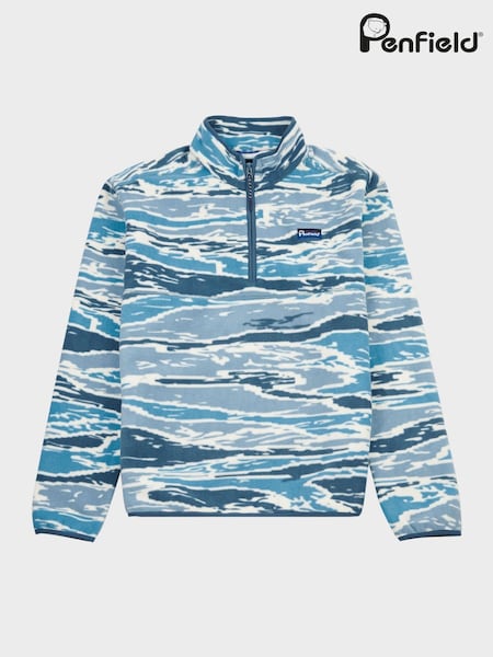 Penfield Blue Mens Bay Jacquard Microfleece 1/4 Zip Sweat Top (F76263) | AED582