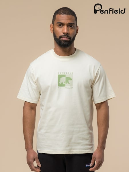 Penfield Cream Mens Contrast Stripe Bear Graphic T-Shirt (F76264) | R$ 295