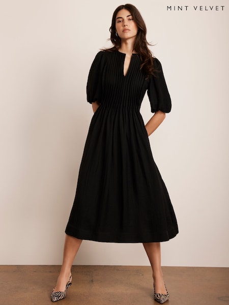 Mint Velvet Black Puff Sleeve Midi Dress (F76386) | €179