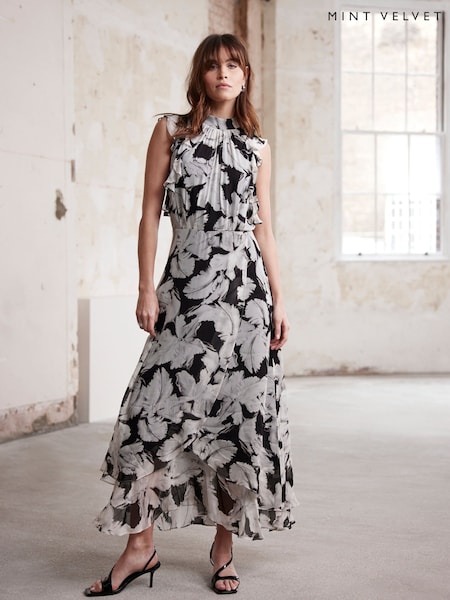 Mint Velvet Feather Print Midi Dress (F76387) | €299