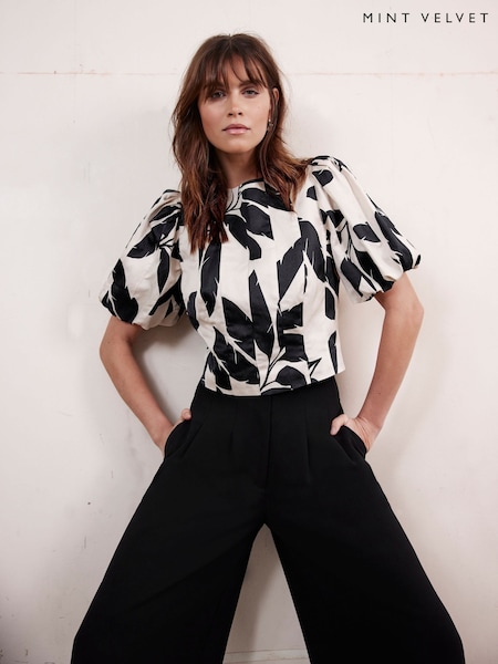 Mint Velvet Cream Palm Print Top (F76397) | AED641
