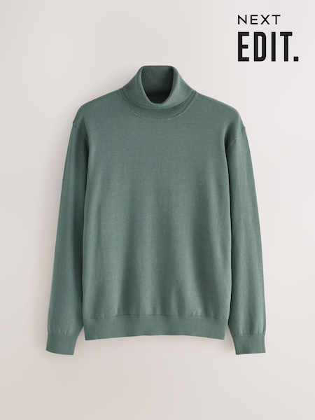 Teal Blue EDIT Knitted Long Sleeve Roll Neck Polo Shirt (F76434) | 139 QAR