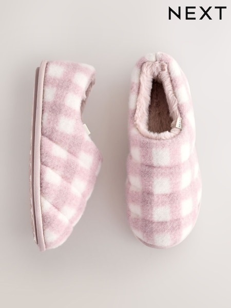 Pink Check Quilted Faux Fur Shoot Slippers (F76439) | AED84