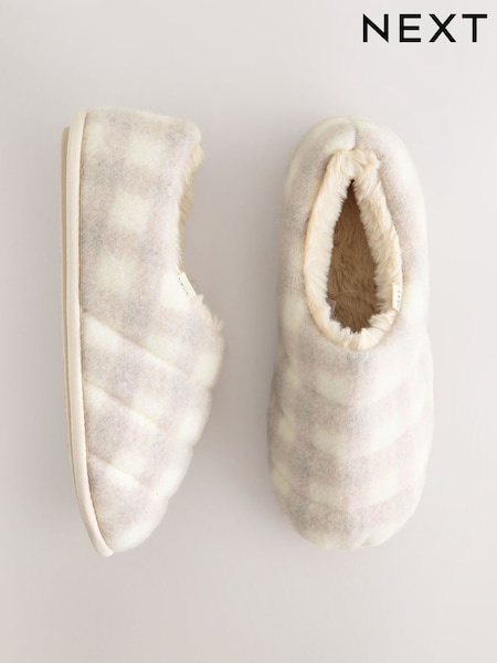 Neutral Check Quilted Faux Fur Shoot Slippers (F76442) | R$ 175
