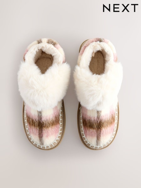 Rosa, kariert - Faux Fur Brush Boot Slippers (F76448) | 36 €