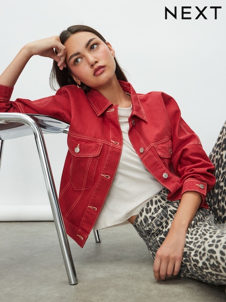 Rot - Oversize-Truckerjacke in legerer Passform aus Denim (F76512) | 56 €