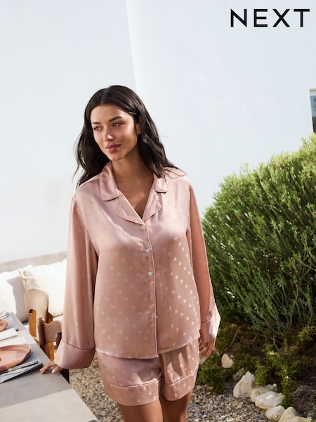 Rosa - Satin Jacquard Button Through Pyjamas Top (F76650) | R$ 220